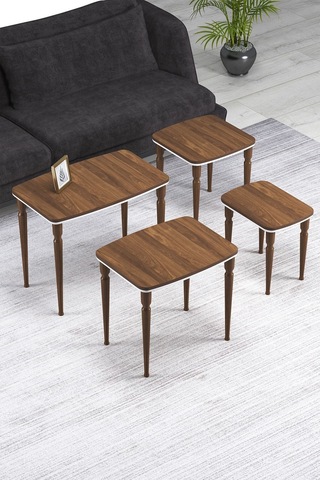 Imaj Mdf Ve Lake Boya, Ceviz-beyaz 4lü Zigon Sehpa Takımı, Ceviz Gürgen Ayaklar Sehpalar Ceviz-beyaz Ayaklar Ceviz