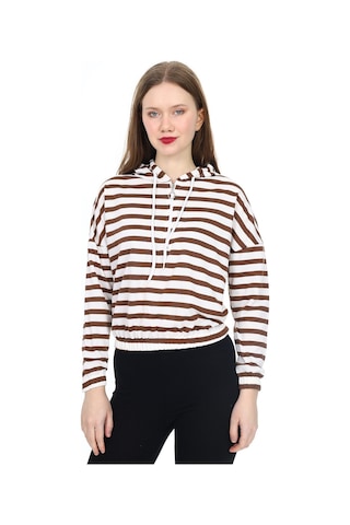 Kadın Crop Sweatshirt-kapüşonlu-yarım Fermuarlı-beli Lastikli- S 001