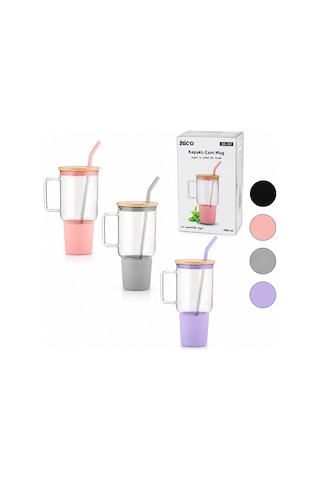 1000 Ml Cam Matara Kupa Bardak - Bambu Kapaklı - Silikon Kılıflı