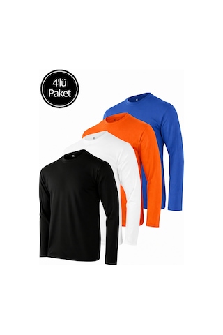 Rich Erkek Siyah-beyaz-turuncu-mavi 4'lü Paket Basic Uzun Kollu Sporcu Body Çok Renkli