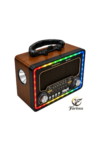 Gold Silver Gs-1375 Nostaljik Radyo - Bluetoothlu, Güneş Panelli, Şarjlı Fenerli Taşınabilir Hoparlör