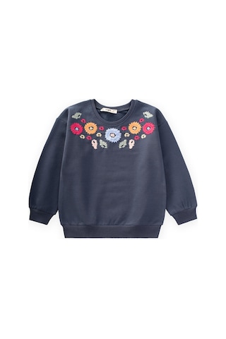 Cigit Çiçek Nakışlı Sweatshirt 2-7 Yaş Lacivert Lacivert