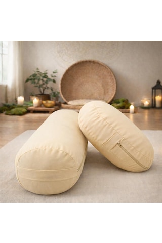 Yuvarlak Zafu Meditasyon Minderi & Bolster Minderi İkili Yoga Meditasyon Minder Seti Krem