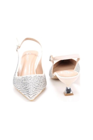 Pisagor Ps-32350 Kadın 4 Cm Arkası Açık Taşlı Abiye Stiletto Ayakkabı Krem