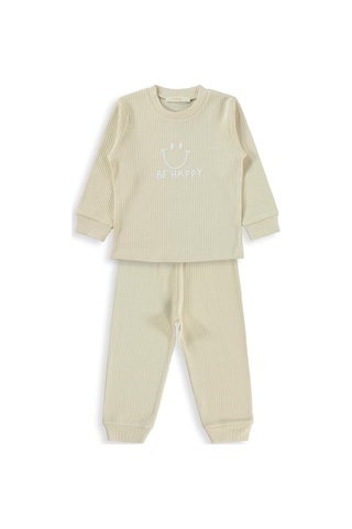 Minidamla Baby Minidamla Gülen Yüz Baskılı 1-6 Yaş Pijama Takımı - Bej