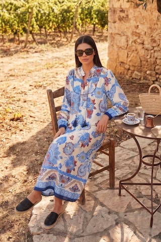 Lela Modest Desenli Regular Fit Bağlamalı V Yaka Maxi Bayan Elbise 611El510 Lacivert