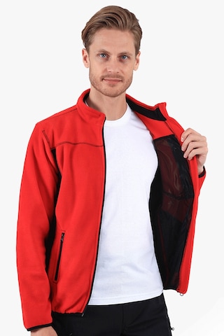 Çift Renkli Polar Ceket Kırmızı - Siyah