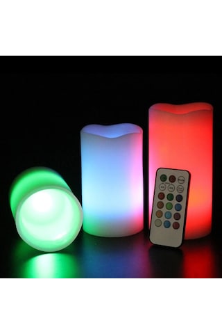 Led Remote Control Electronic Candle Kumandalı Renkli Işıklı Mum 3lü Set Işıklı Mum Romantik Dekor Mum