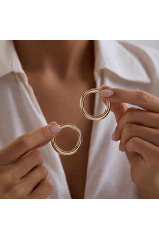 14k Altın Halka Küpe 4 Mm 3.5 Cm T14314 Renkli