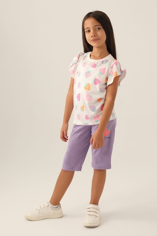 Rolypoly Strawberry Mor Kız Çocuk Kapri Takım 5274-42949 Krem - Lila