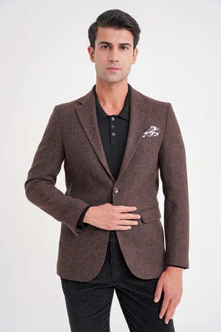 C 718 Ceket Slim Kahve Kahverengi