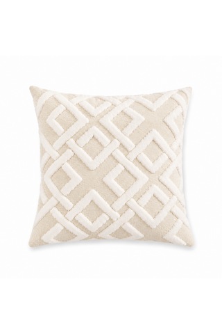 Maze 43x43 Cm Dekoratif Kırlent Kılıfı Geometrik Dokulu Modern Koltuk Yastık Kılıfı Krem