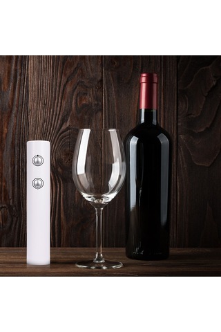 Qingmipy Beyaz Elektrikli Şarap Açıcı, Kesici İle Abs Malzeme, 4 Aa Pil İle Çalışır Pil Yok Siyah