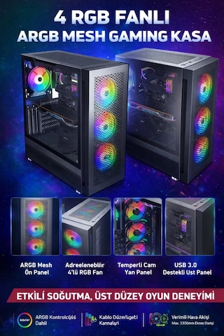 J-Tech ENTRYX i5 2300 16 GB 256 GB SSD 4 GB R7240 Free Dos Masaüstü Oyuncu Bilgisayarı