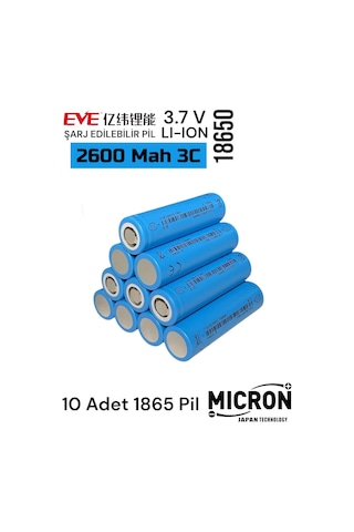 Eve 18650 3.7v Volt 2550 Mah 26v Lityum Şarj Edilebilir 10 Adet Pil Batarya
