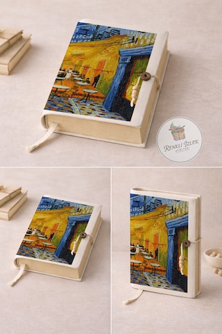 Kitap Kılıfı Ve Metal Kitap Ayracı Seti Van Gogh Cafe Terasta Gece