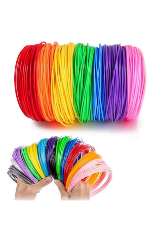 PLA Filament Seti – 10 Renk, 5 Metre x 10 Adet (Toplam 50 Metre) – 3D Kalem Uyumlu