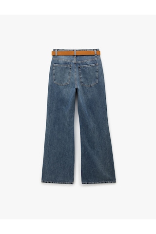 Koton Pamuklu Kemerli İspanyol Paça Denim Pantolon - Flare Jeans Koyu İndigo 6sal40138md İndigo