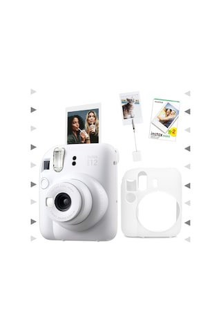 Fujifilm İnstax Mini 12 Fotoğraf Makinesi + 20'Li Film + Kıskaçlı Resim Standı + Silikon Kılıf Seti