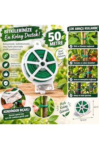 50 Metre Kendiliğinden Kesici Bıçaklı Bitki Saksı Kablo Sabitleme Teli 1 Adet Çok Amaçlı Sabitleme Teli Pratik Sera Malzemeleri