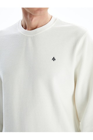 Lcwaıkıkı Classic Beyaz Bisiklet Yaka Uzun Kollu Baskılı Erkek Sweatshirt