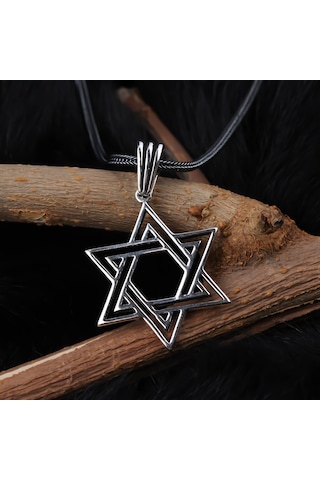 Glorria Gümüş Erkek Davut Yıldızı Kolye Siyah
