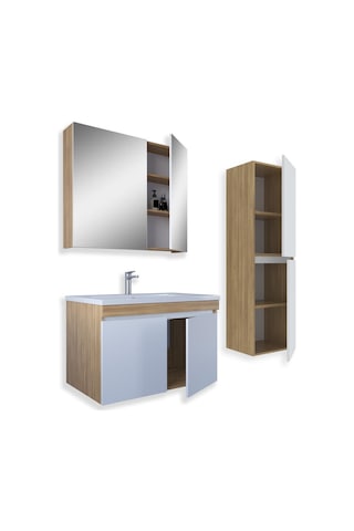 Teta Home Tokyo 80 Cm Mdf Banyo Dolabı Seti +boy Dolabı Teak-beyaz Teak - Beyaz