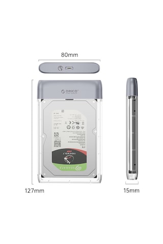 Orico Tx25c3 Type-c To Type-c, 2.5" Hdd Uyumlu, Max.6tb Destekli, Tak Çalıştır, Şeffaf, Çinko Alaşım Disk Kutusu