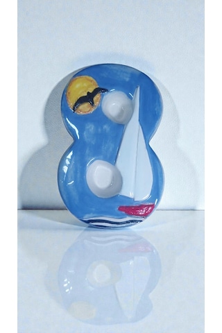 Kapı Numarası Seramik Yelkenli Handmade - No 8 8 13 2 Cm Duvar İçin