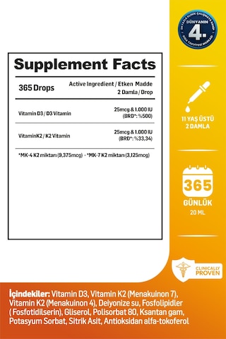 Kiperin Lipozomal D3 K2 Vitaminleri Mk4 Ve Mk7 & Çok Yüksek Biyoaktif 365 Günlük Akıllı Gıda Takviyesi