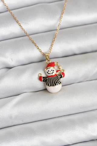 Zarif Boyunlar İçin Golden Çelik Zincir Kardan Adam Yılbaşı Tema Kadın Kolye Metalik