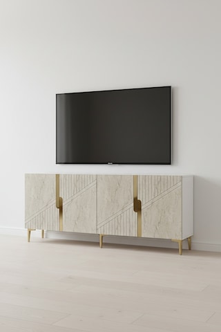 Ceneyra KA1828BTG Evva Konsol Ve Tv Sehpası BEYAZ - TRAVERTEN - GOLD 180cm
