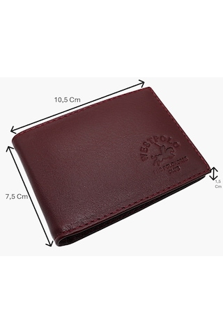 Westpolo Hakiki Deri Kağıt Para Ve Bol Şeffaf Kart Bölmeli Unisex Kartlık - Bordo Bordo