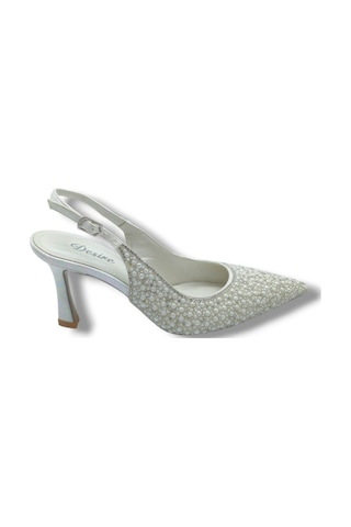 Desire 5012-26 Simli Saten İnci Taşlı İnce Topuk Kadın Stiletto 8,5cm Krem