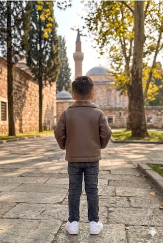 Erkek Çocuk Kahverengi Kürklü İçi Yünlü Deri Mont 3 Lü Takım Kahverengi