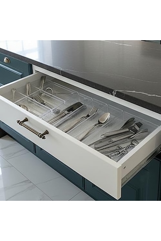 Modüler Organizer Set Mutfak Çekmece İçi Düzenleyici Çatal Kaşık Bıçak Organizeri Kristal 10'lu Set Açık Mavi
