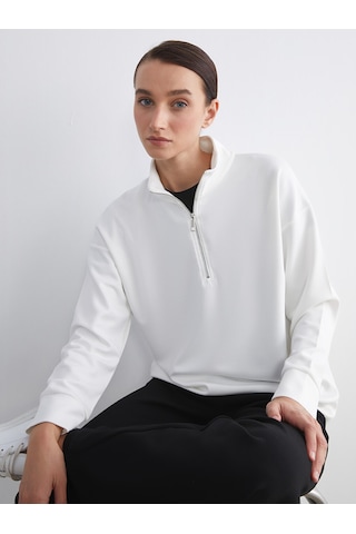 Lcw Comfort Beyaz Dik Yaka Kadın Sweatshirt