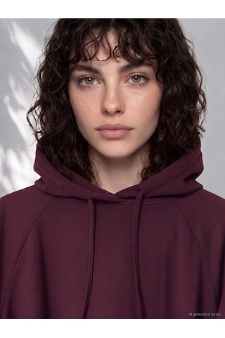 Lcw Petite Bordo Bağcıklı Soft Touch Kadın Hoodie