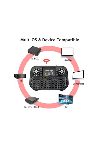Moveevo Wechip İ10 Kucuk Kablosuz Klavye 7 Renkli Işıklı Dokunmatik Panel - Android Tv Kutusu, Pc, Akıllı Tv Ve Projeksiyon Cihazları İçin Siyah