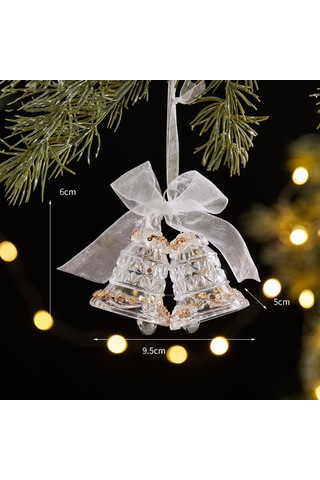 Geeksen Noel Açık Akrilik Yıldız Askılı Dekorasyonu - Parlak Yamaçlı Çift Zilli Ağaç Süs Eşyası