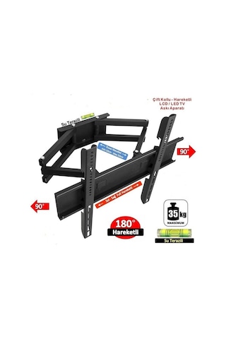 Dizayn Truva 42'' 65'' Çift Kollu Hareketli Tv Askı Aparatı Su Terazili