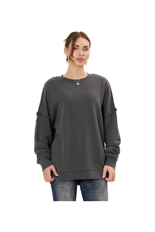 Cipo & Baxx Wl371 Kadın Büyük Beden Sweatshirt Dokulu Desen Ve Dikiş Detaylarına Sahip Bol Kesim Kazak Anthracıte