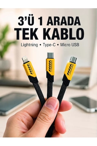 3'lü Şarj Kablosu Hızlı Şarj Destekli Dayanıklı Örgü Usb Kablo Renkli