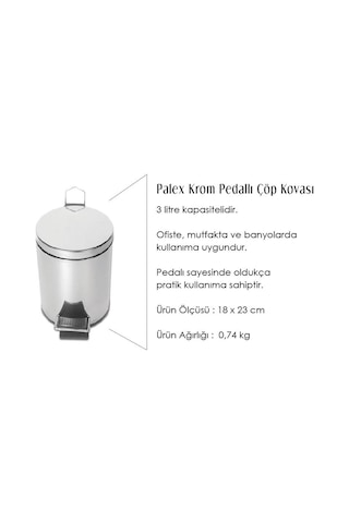 Palex Krom Pedallı Çöp Kovası 3 Litre