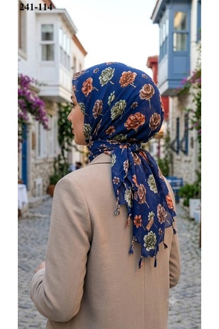 Dolce Cotton Desenli Sökme Boncuklu Eşarp 241-114 Çok Renkli