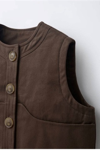 Minigimin Cicileri Milano Gabardin Kapitone Elyaflı Unisex Çocuk Yelek - Kahve Kahverengi