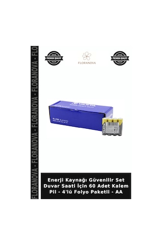 Enerji Kaynağı Güvenilir Set Duvar Saati İçin 60 Adet Kalem Pil - 4'lü Folyo Paketli - Aa