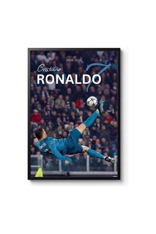 Cristiano Ronaldo Röveşata Siyah Çerçeveli Tasarım Tablo Futbol Spor Poster