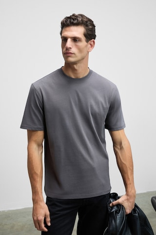 Grimelange Solo Erkek %100 Organik Pamuklu Kalın Dokulu Comfort Fit Bisiklet Yakalı Antrasit T-Shirt