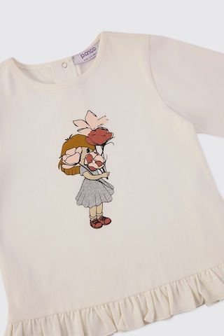 Panço Kız Bebek Baskı Detaylı Ekru Tişört 2611gb05002 Krem